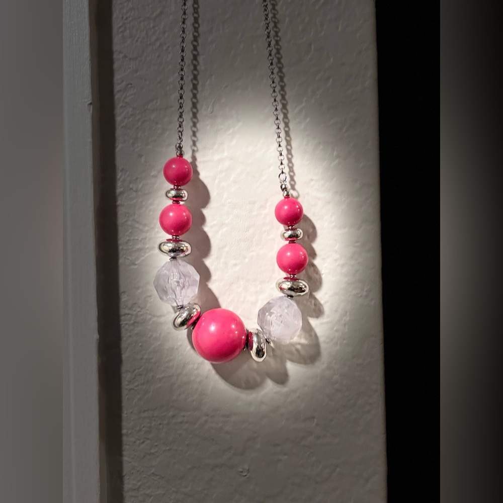 Pink and Silver Beaded Necklace